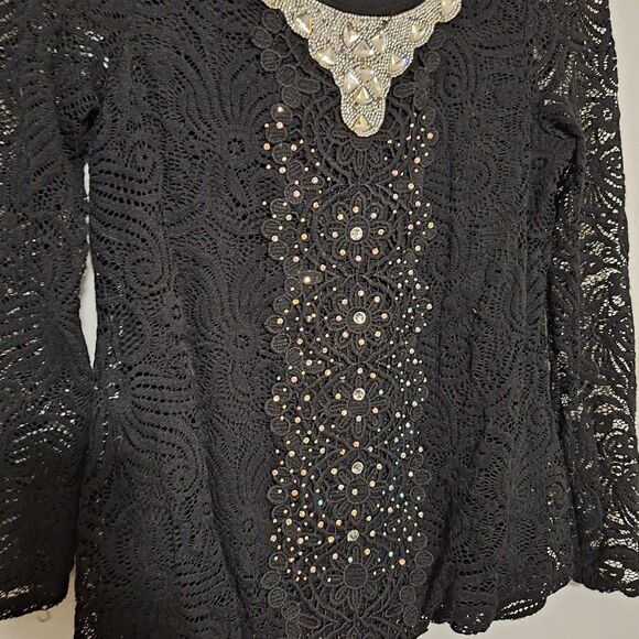 A Women's Lacey Rhinestone Top Evening Whimsigoth Fairy Grunge Sparkly XL - Picture 3 of 12